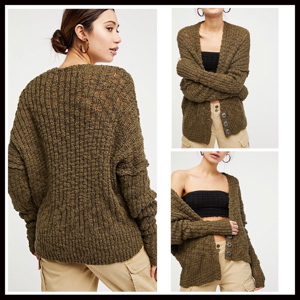 FREE PEOPLE CHUNKY KNIT OVERSIZED RIB CARDIGAN A2C - Picture 5 of 8